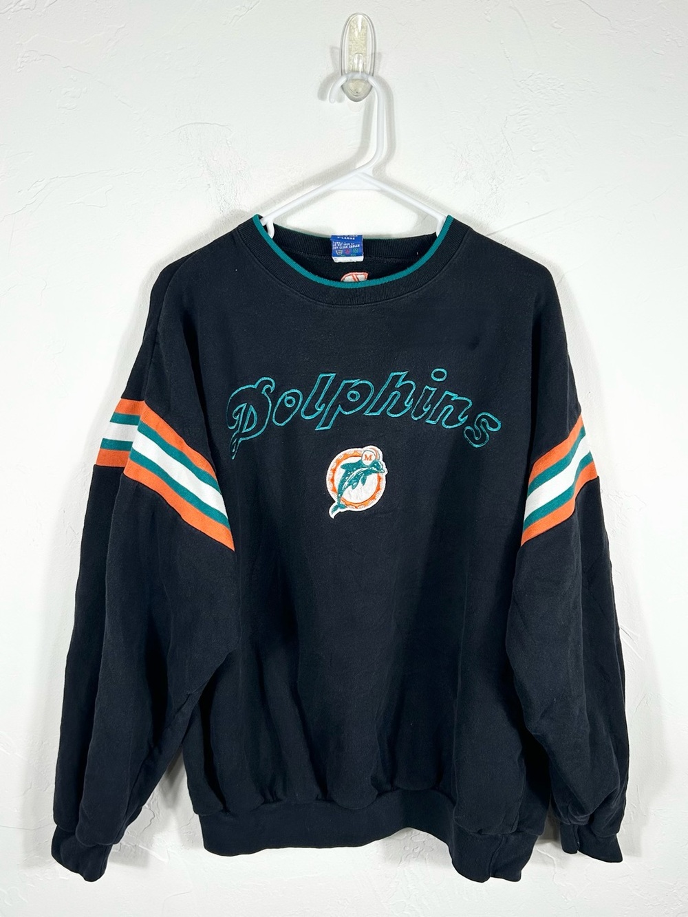 👁️ Vintage 90s Pro Player NFL Miami Dolphins Embroidered Crewneck Sweatshirt XL